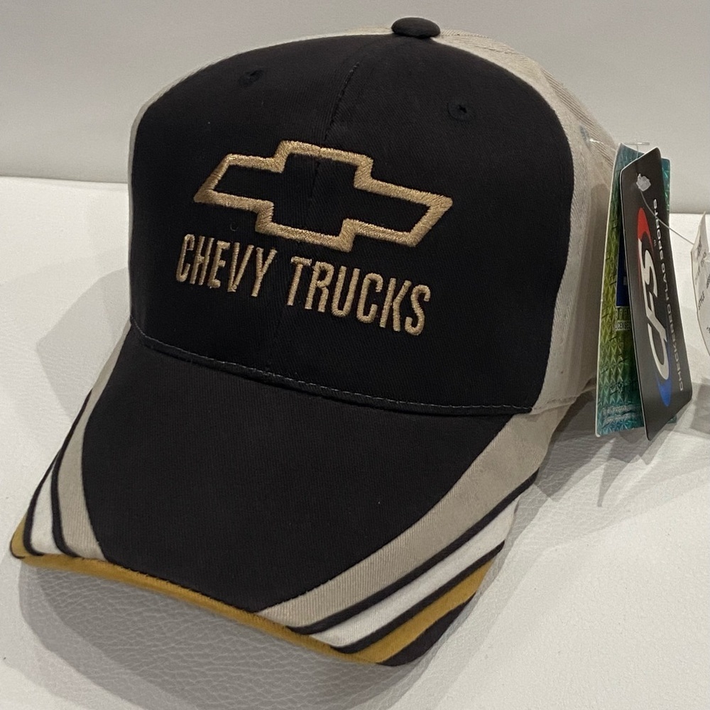 Chevy Trucks Embroidered Baseball Hat 6 Pannel GM NOS Tan/Black New With Tags